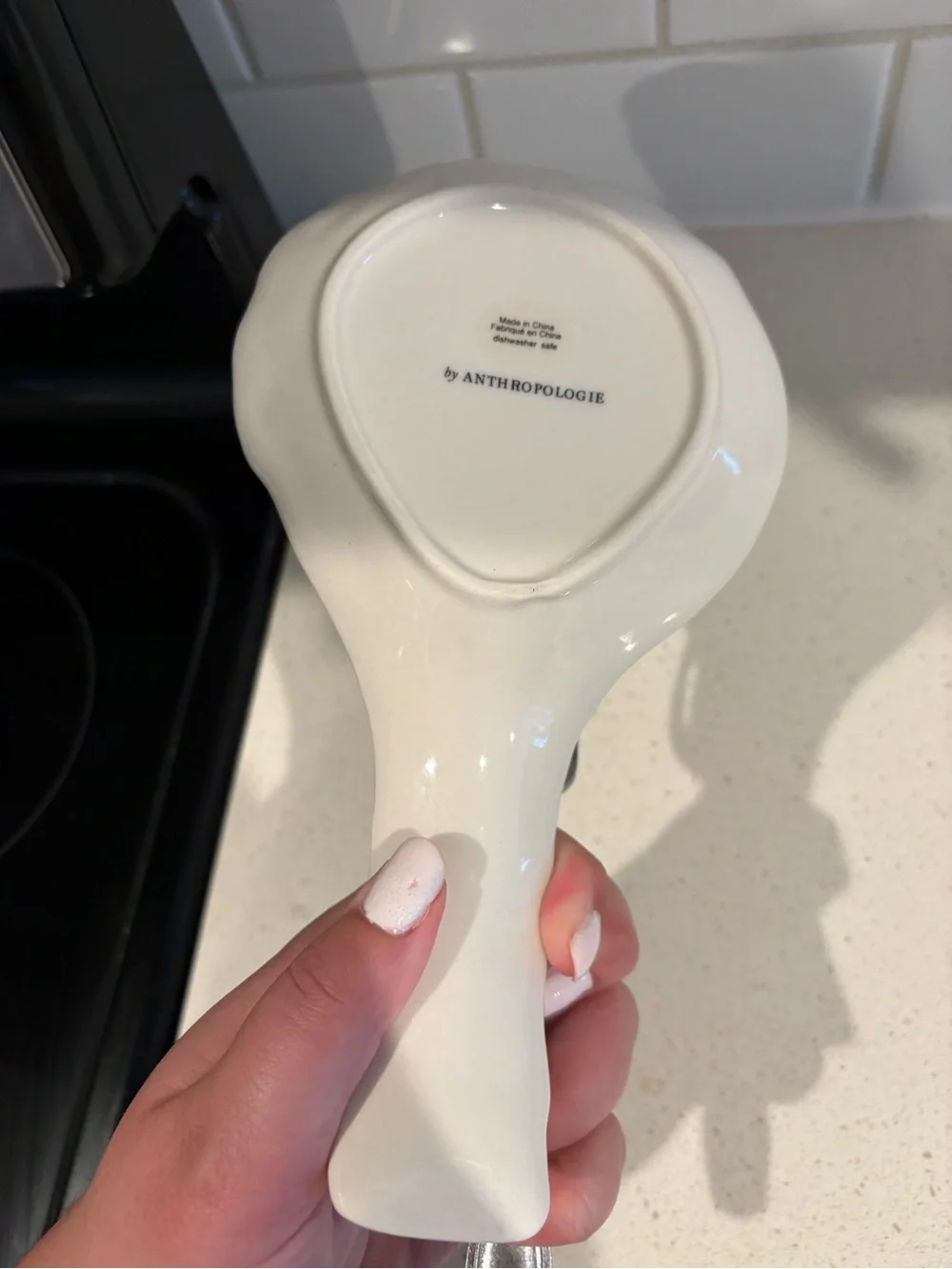 Anthropologie White Ceramic Lemon Spoon Rest with Green Leaves